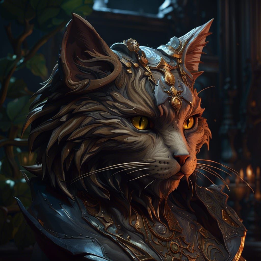 Armored Cat in Dark Fantasy Style