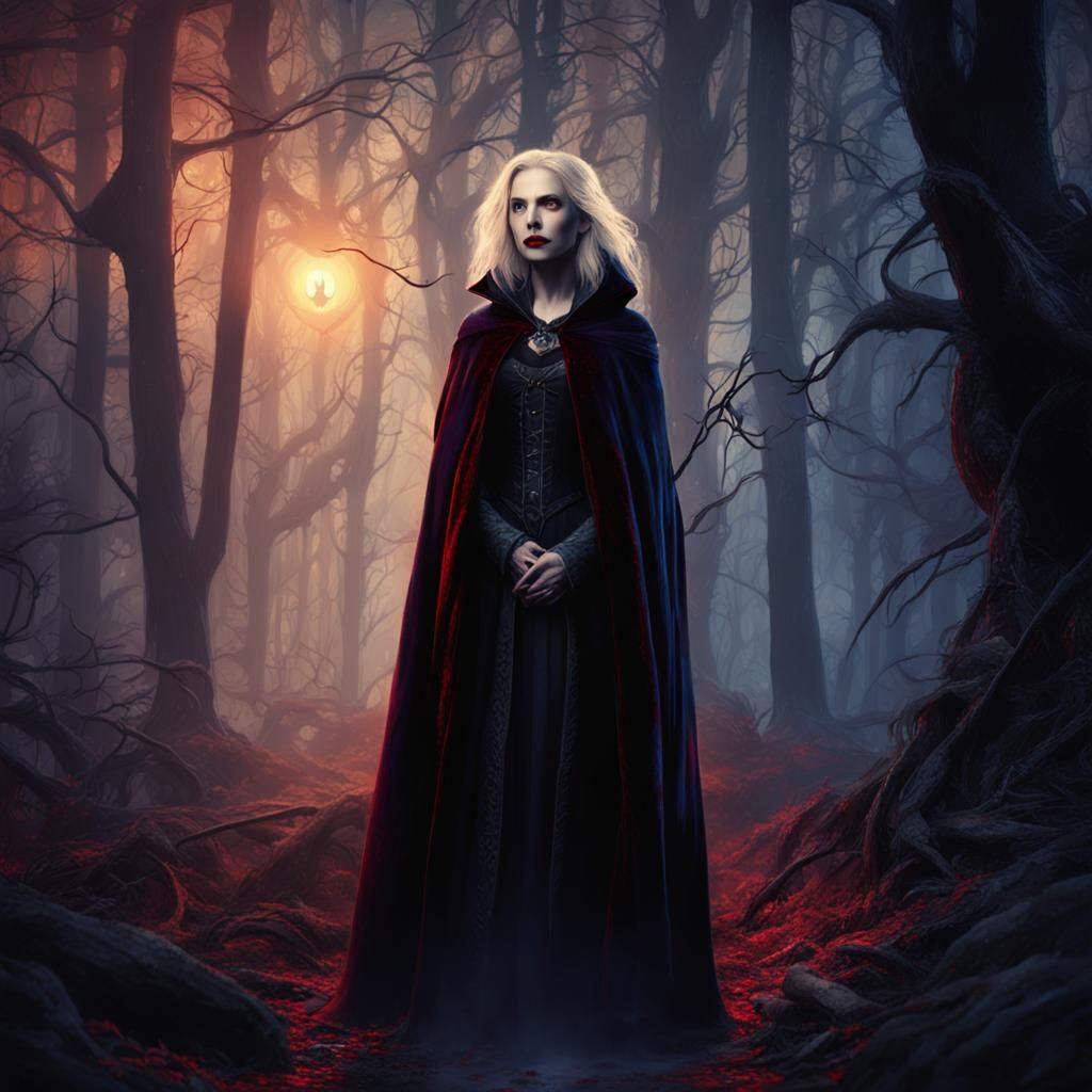 Blonde Vampire in Mystical Forest: Fantasy Art