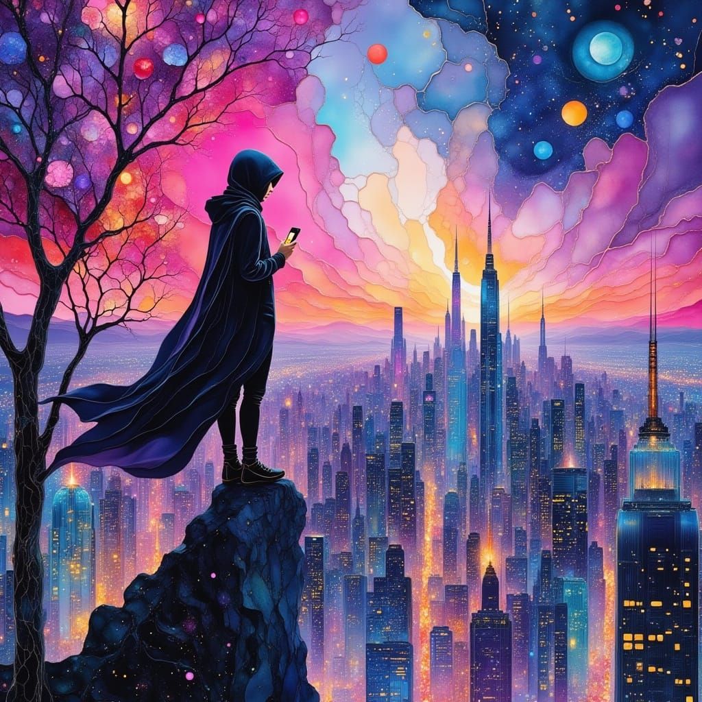 Futuristic Cityscape at Dusk in Neon Hues