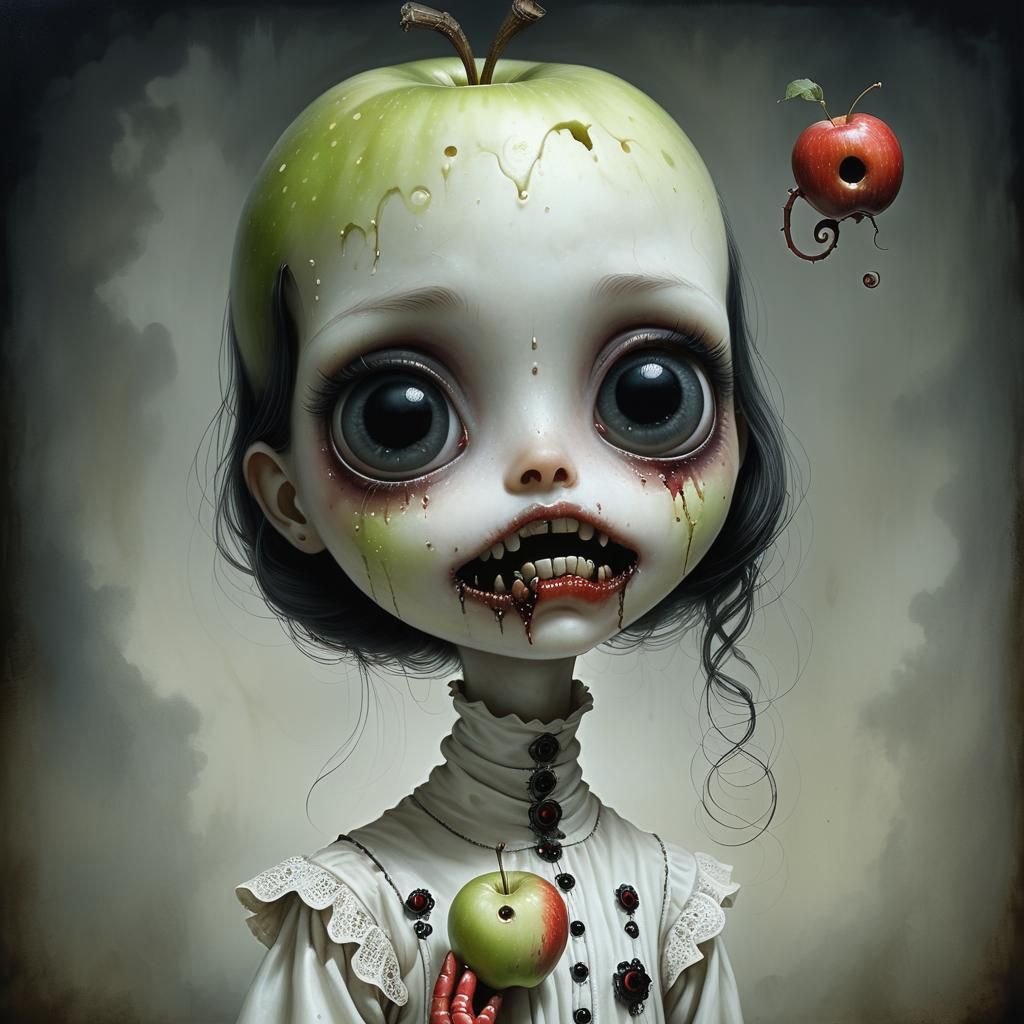 Haunting Portrait of Apple-Cheeked Girl with Worm Details