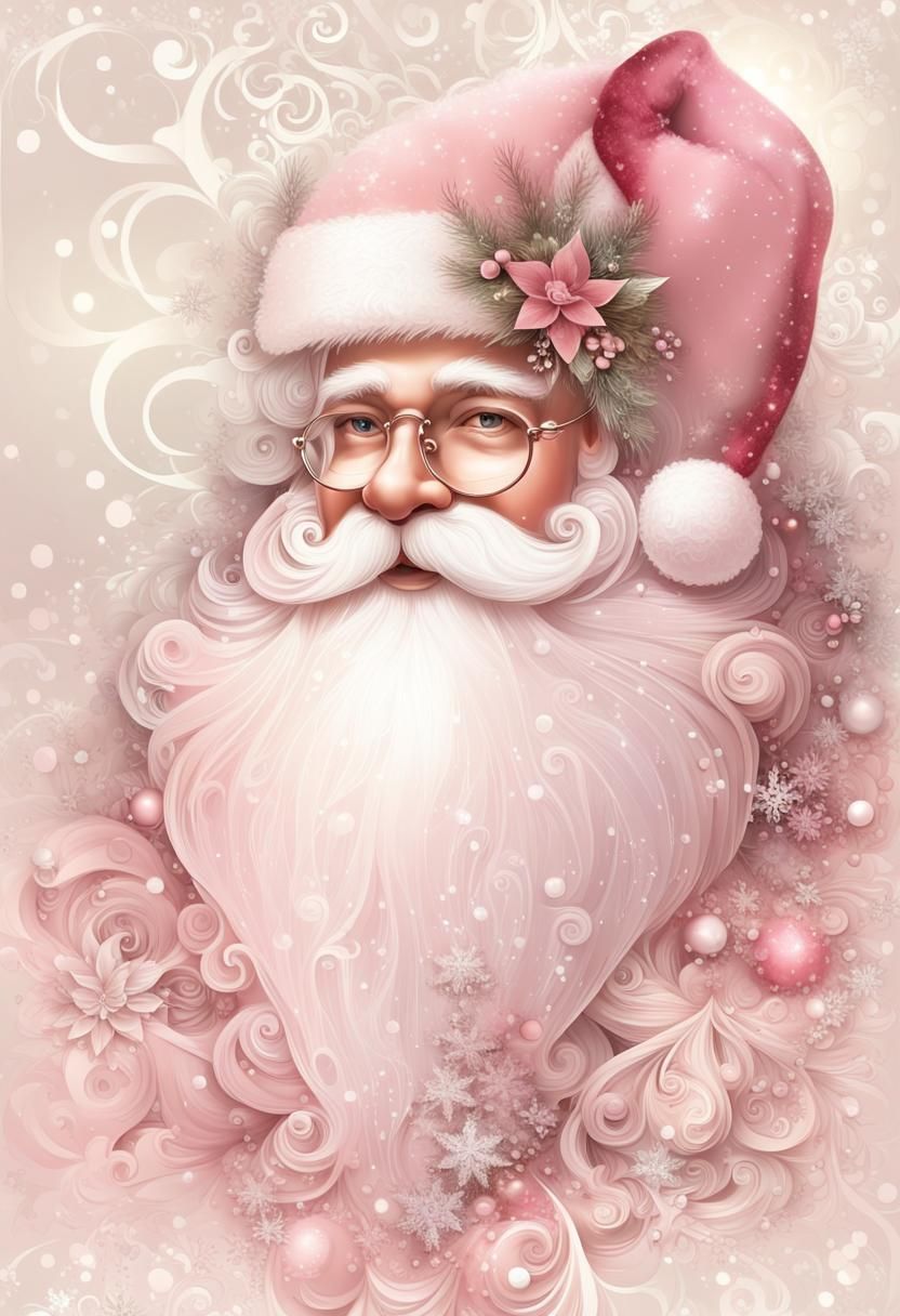 Pastel Pink Vintage Santa Claus Card with Glitter