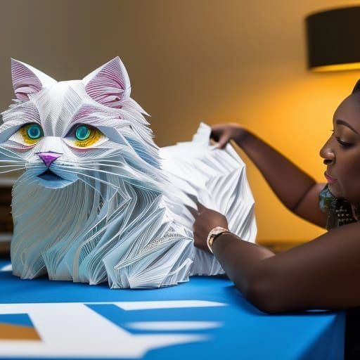 Woman Creates Hyperdetailed Paper Cat Sculpture