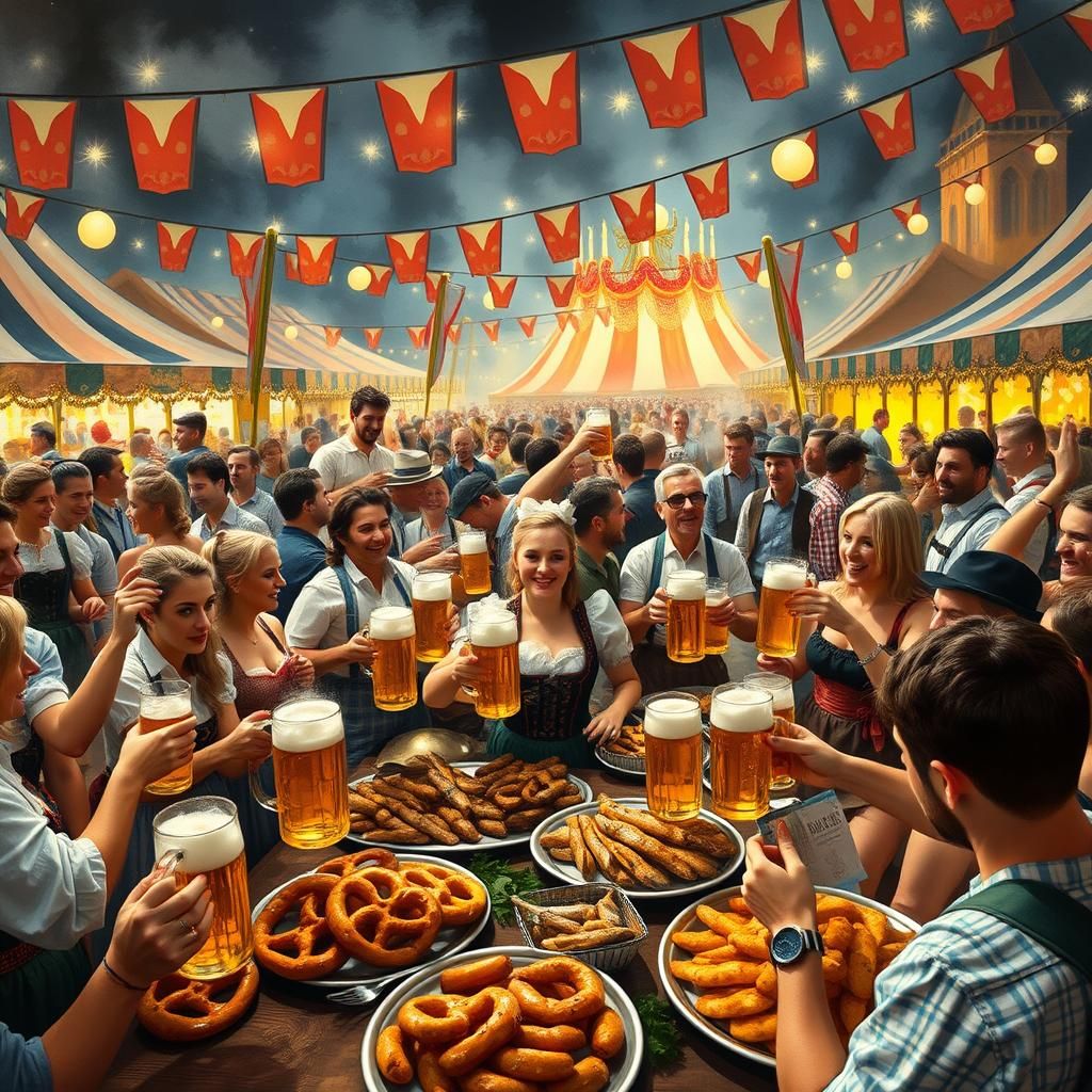 Joyful Oktoberfest Celebration with Bavarian Food and Drink
