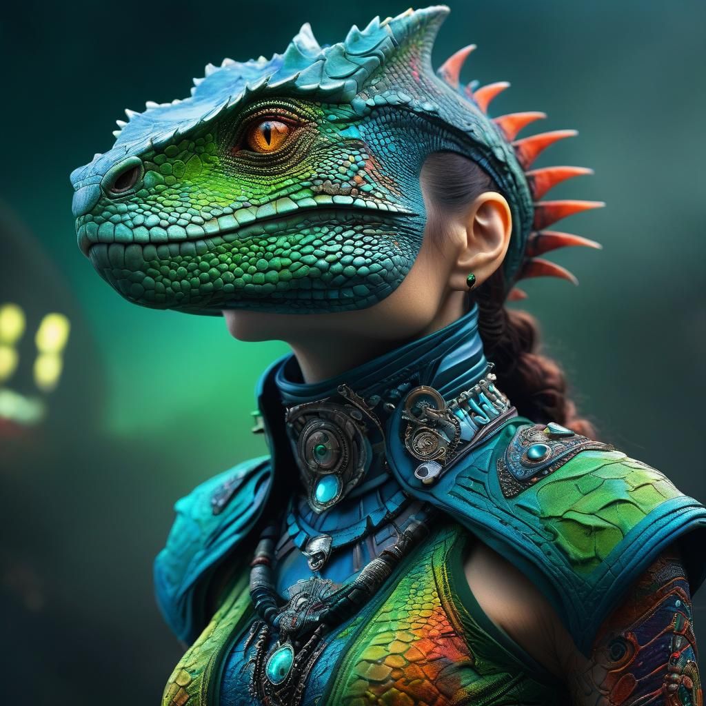 Fantasy Woman with Lizard Body in Vibrant Colors