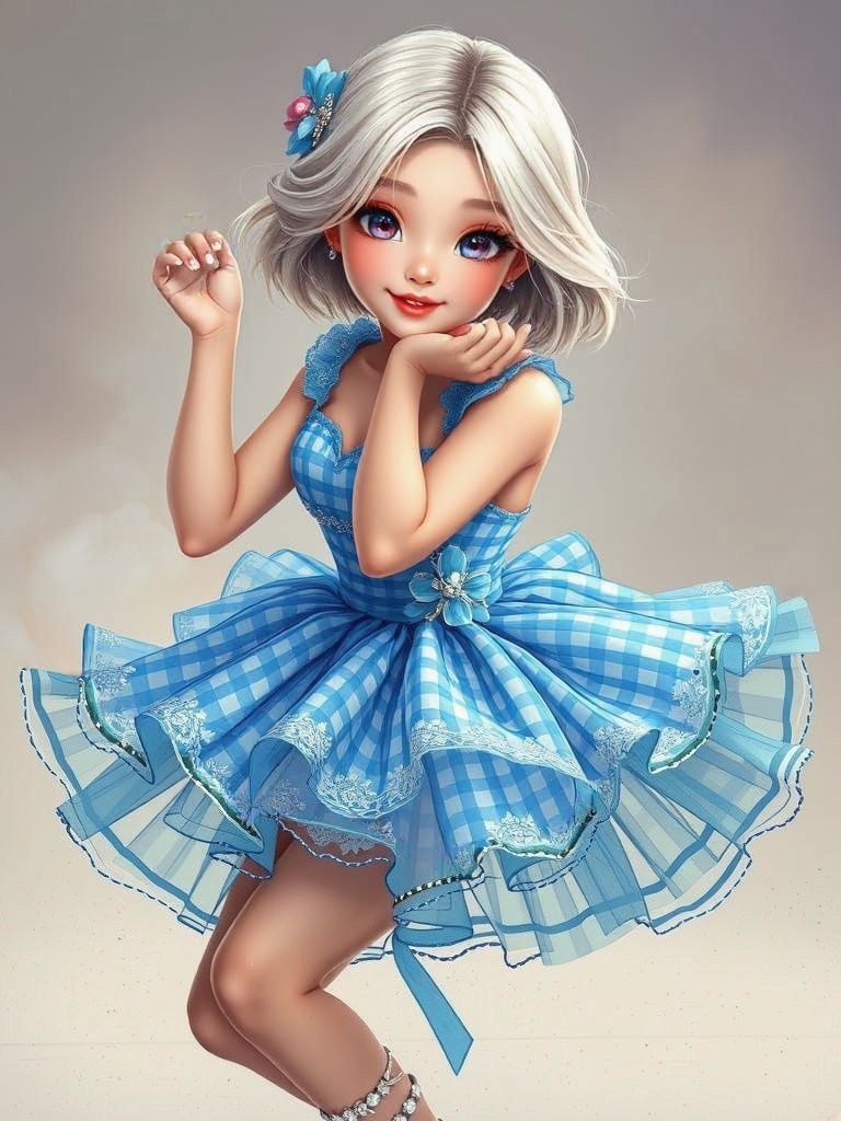 Anime-Inspired Beauty in Vibrant Blue Gingham