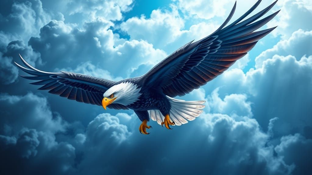 Regal Bald Eagle in Flight, Realistic Digital Art