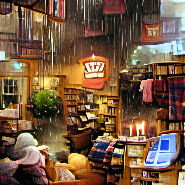 Cozy Bookstore Scene on a Rainy Day