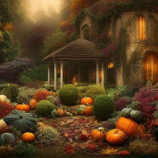 Epic Autumn Garden Harvest Digital Painting