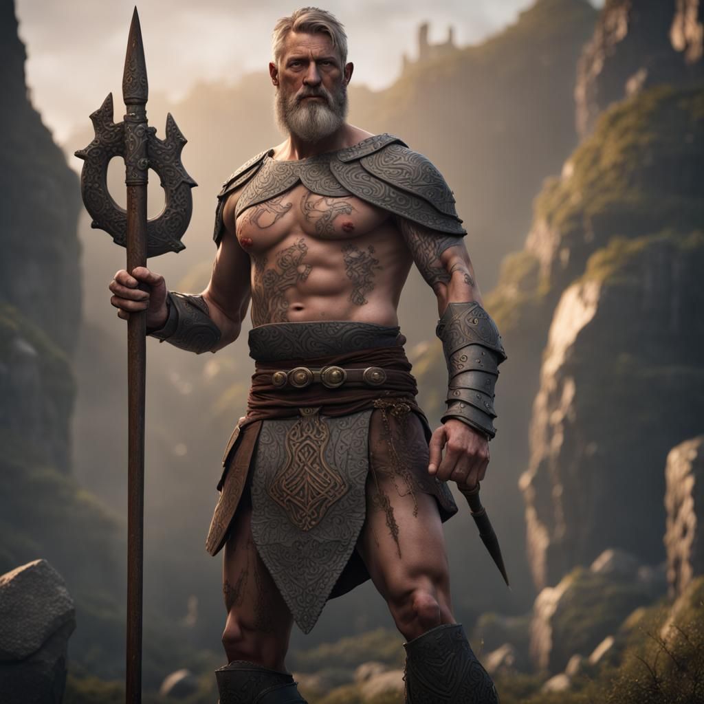 Giant Run Tattooed Barbarian Warrior