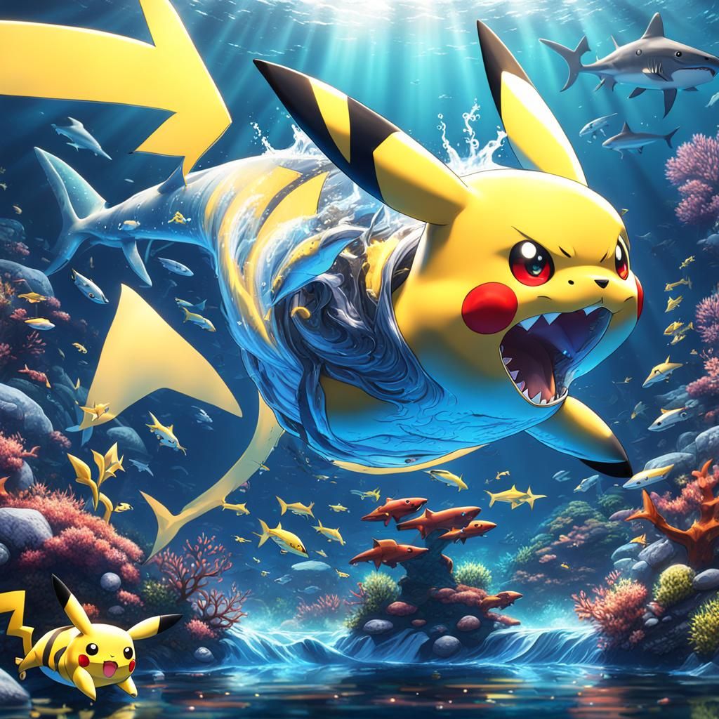 Pikachu's Perilous Swim: A Detailed Matte Painting