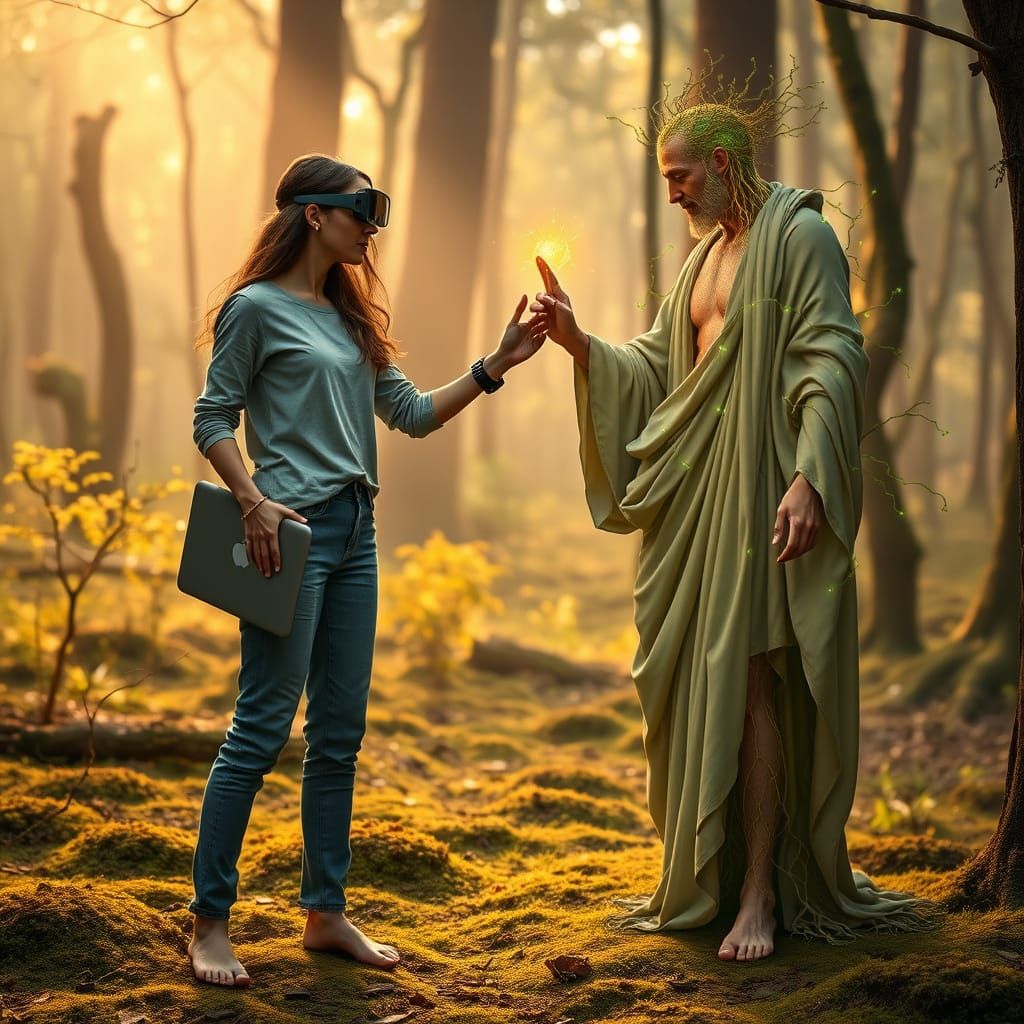 Surreal Renaissance Woman Connects with Ancient Nature