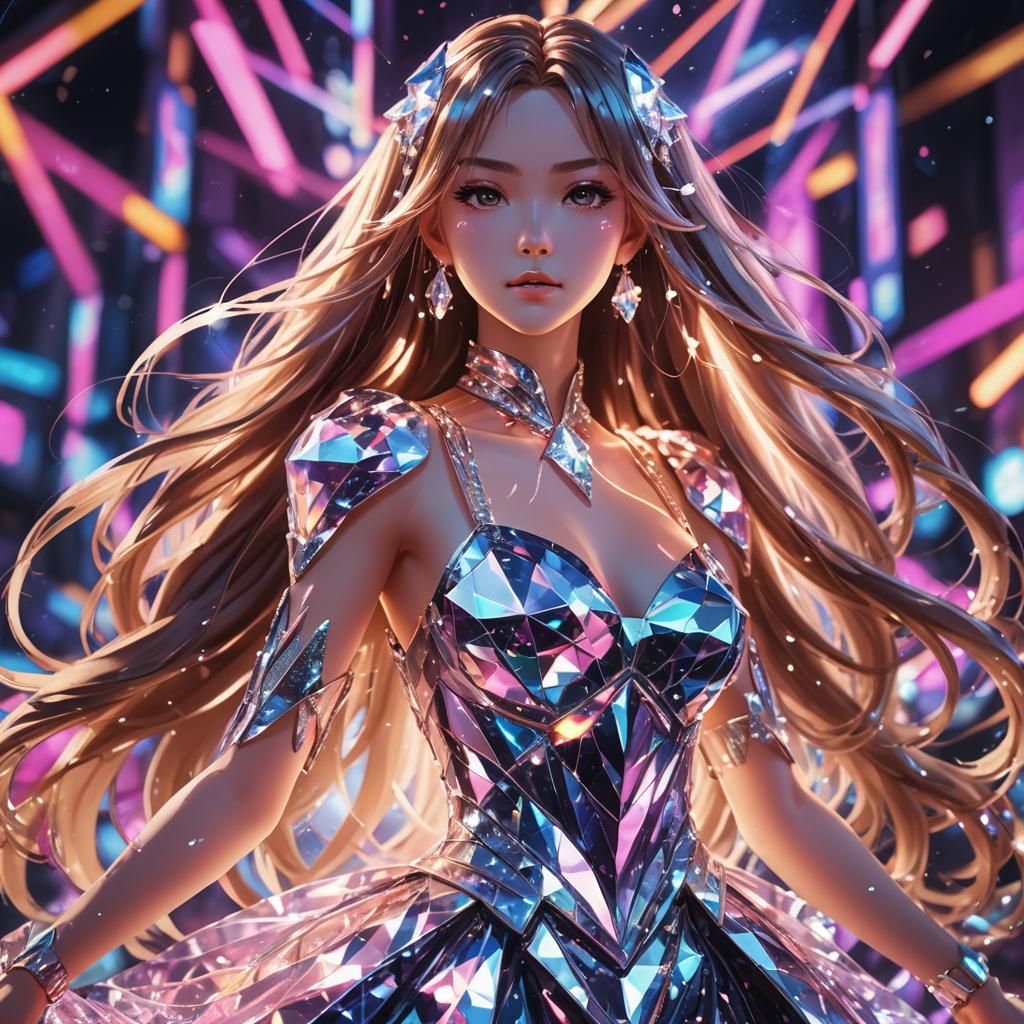 Glowing Anime Pop Star in Diamond Dress