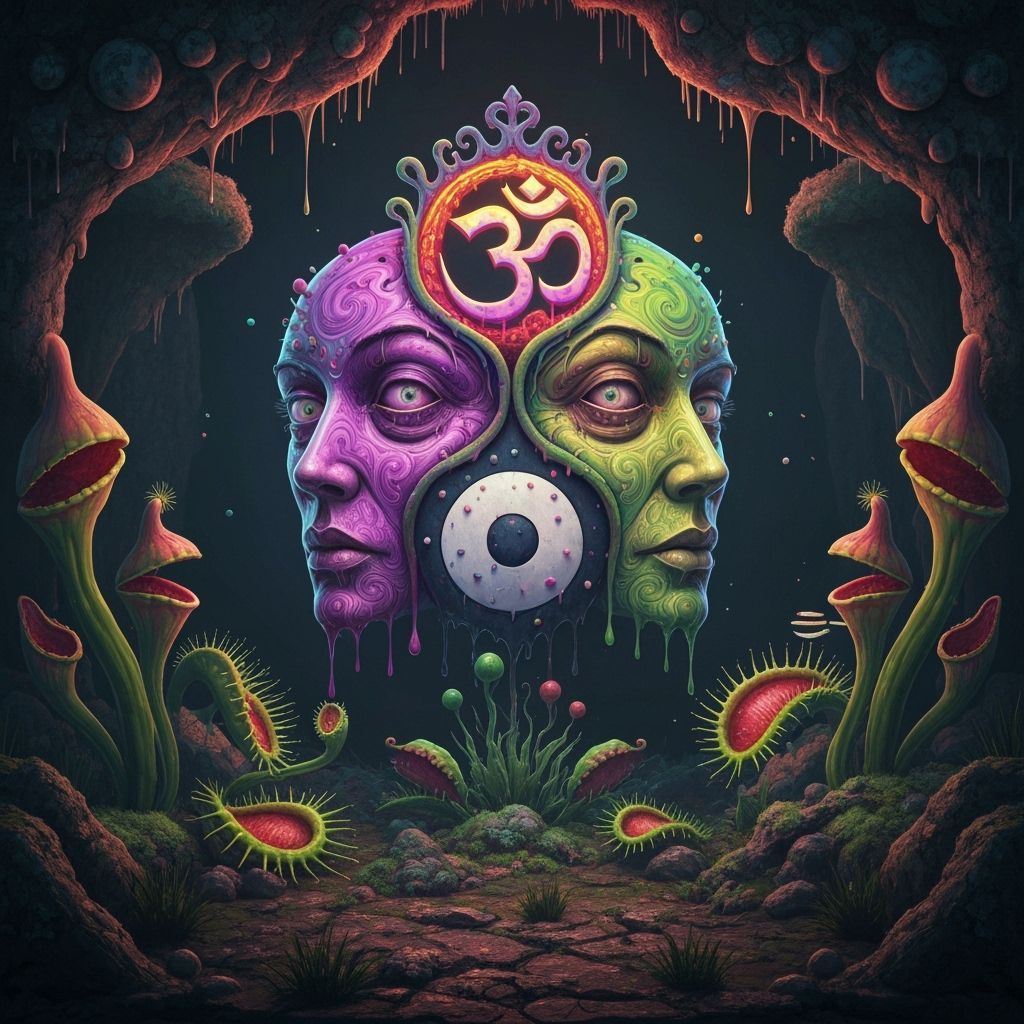 Surreal Faces, Om Symbol, and Carnivorous Plants Matte Paint...