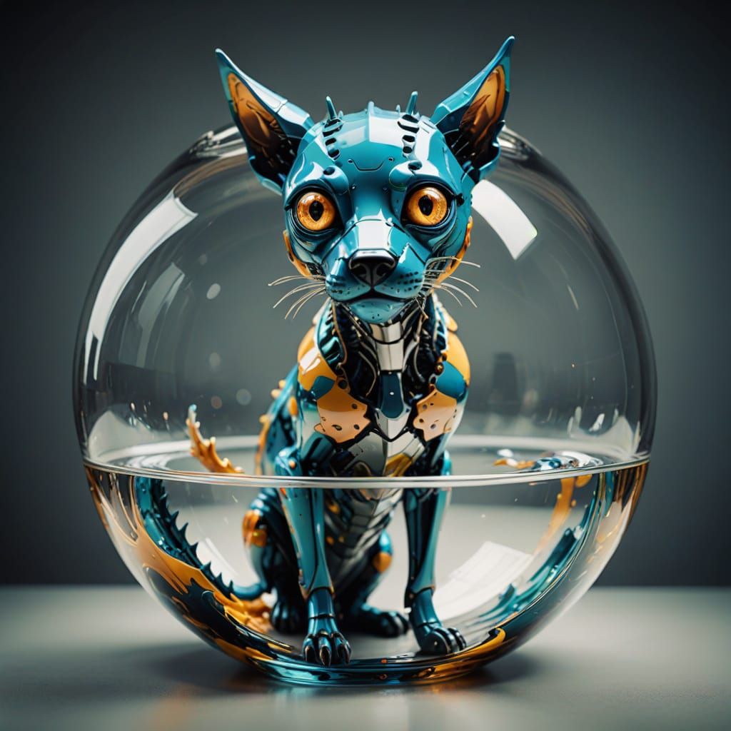 Surreal Alien Creature in Glass Bowl, Salvador Dali Style