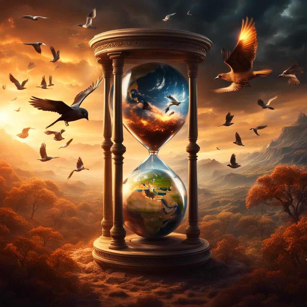 Hourglass in Nature with Burning Earth