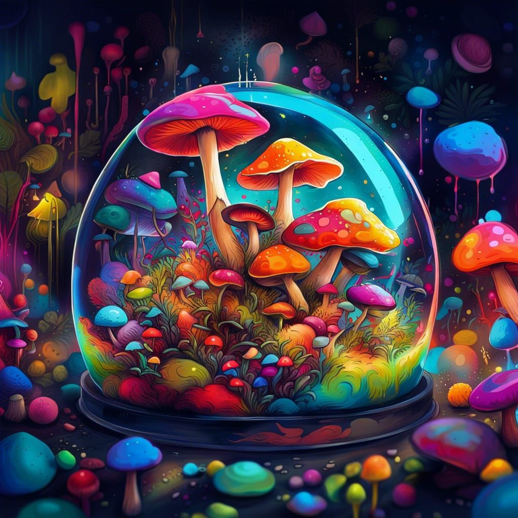 Magical Mushrooms in Glass Dome: Graffiti Art
