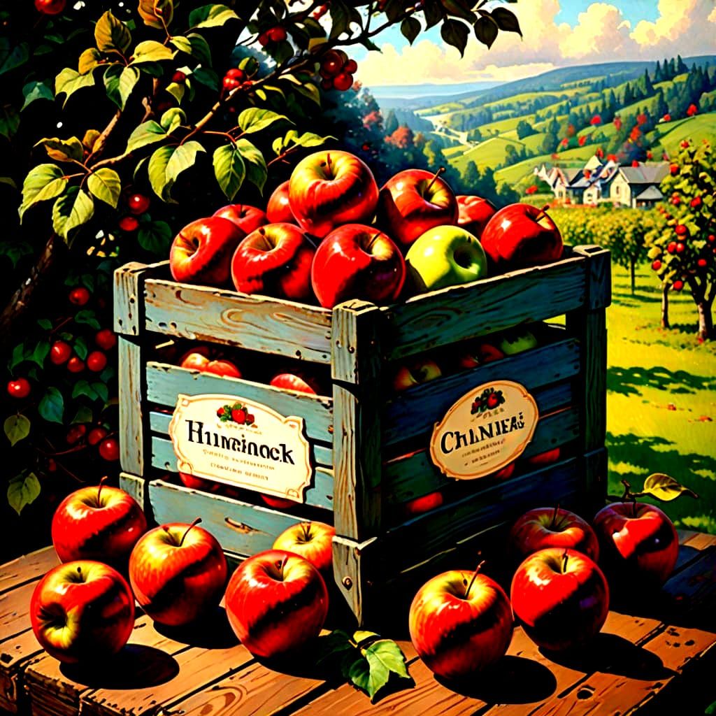Vintage Apple Crate in Modern European Watercolor Style