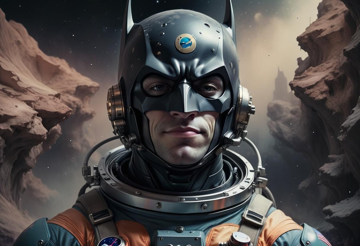 Astronaut Batman Smirking in Watercolor Style
