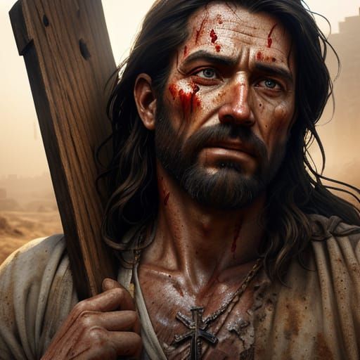 Jesus' Struggle: Hyperrealistic Journey to Calvary