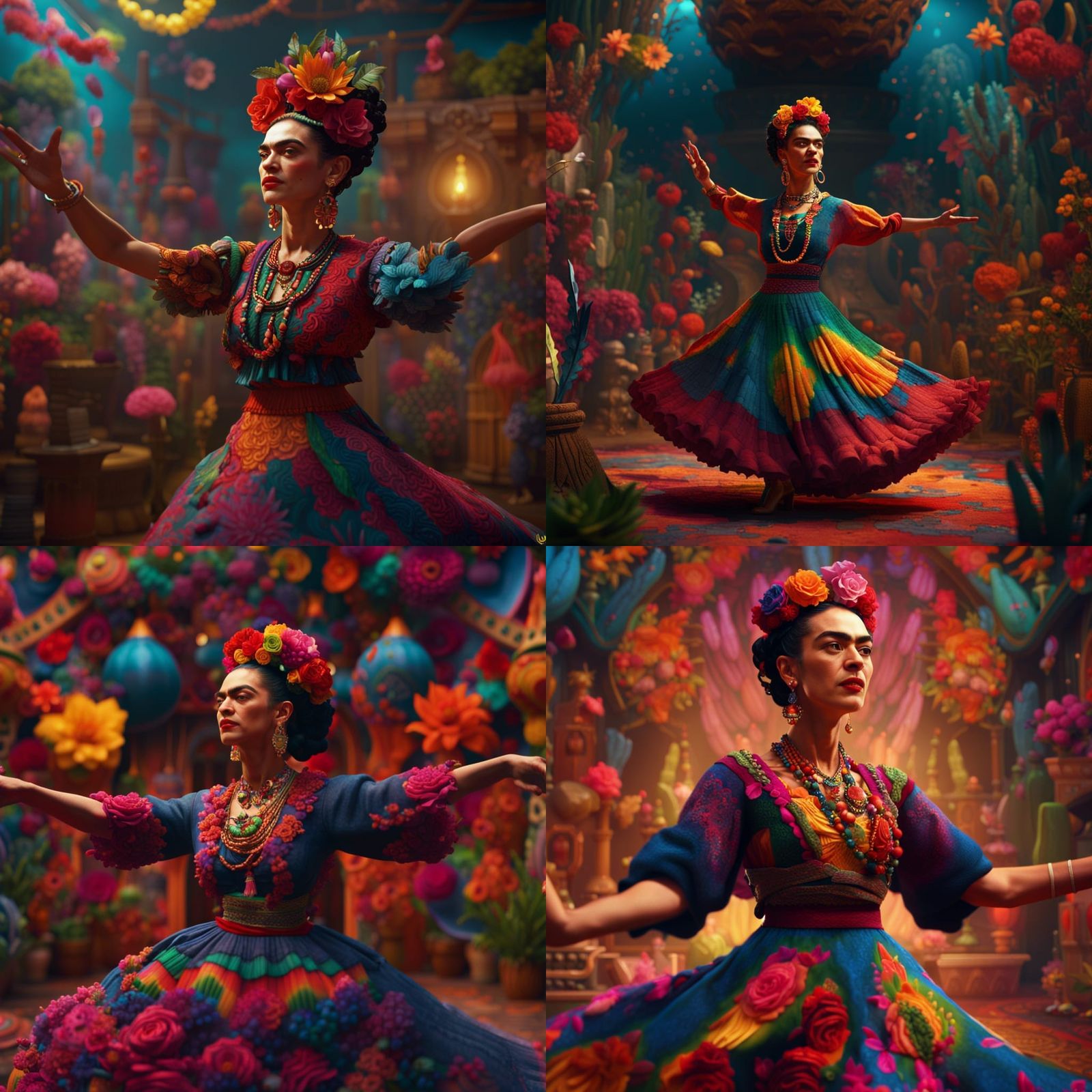 Psychedelic Frida Kahlo Dance: Detailed Matte Painting