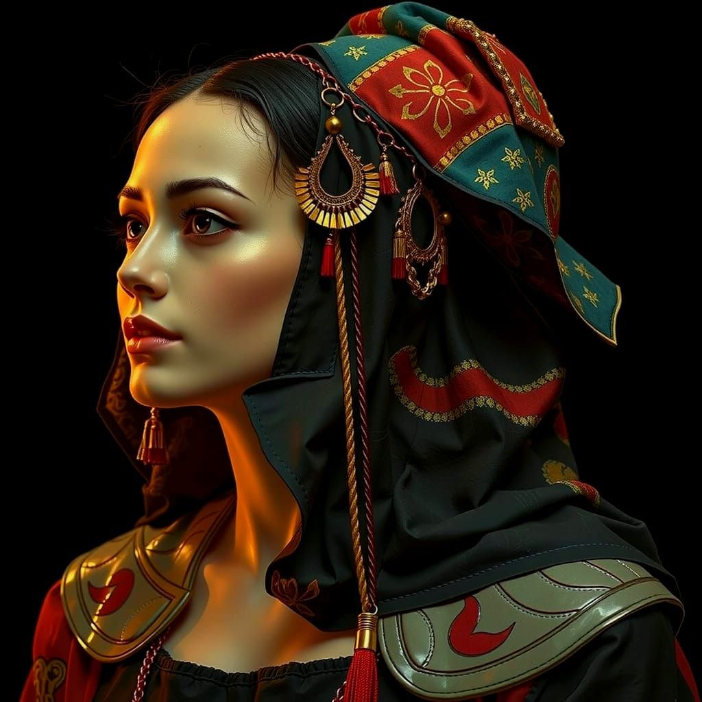 Tutankhamun, Harlequin, and Geisha in Red