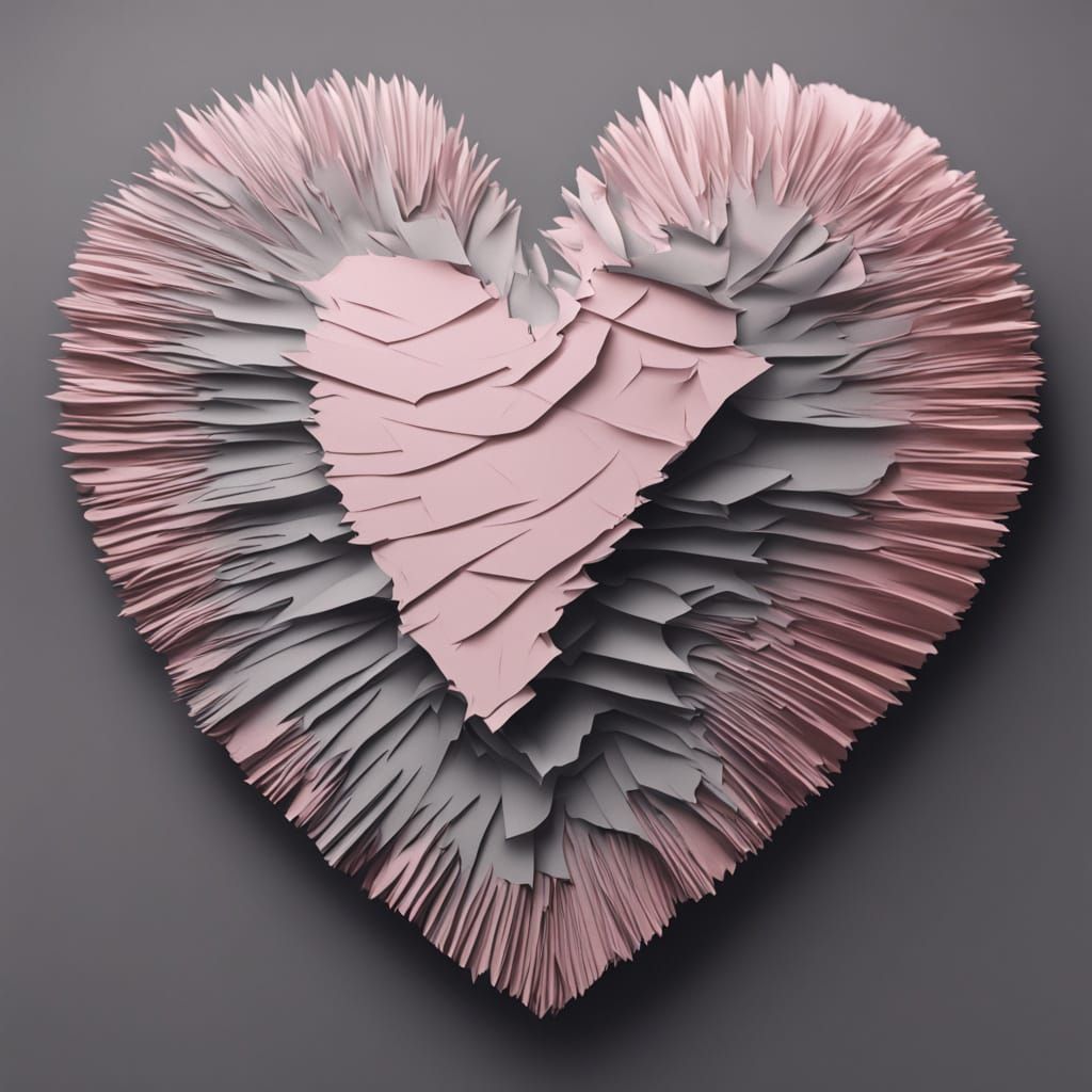 Fragile Paper Heart Sculpture with Tweezed Textures