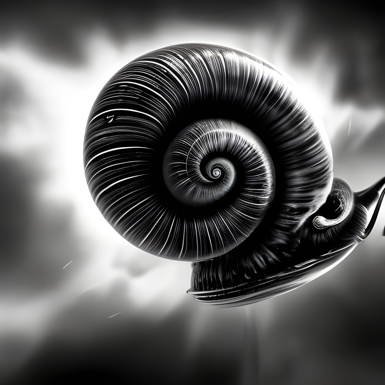 Checkered Snail Flies in Space: Hyperrealistic 4K Art