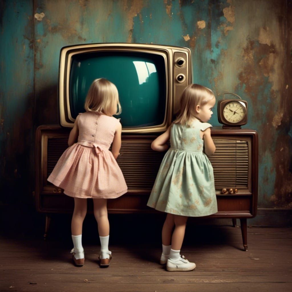 Eerie Twins Watch Static on Retro TV