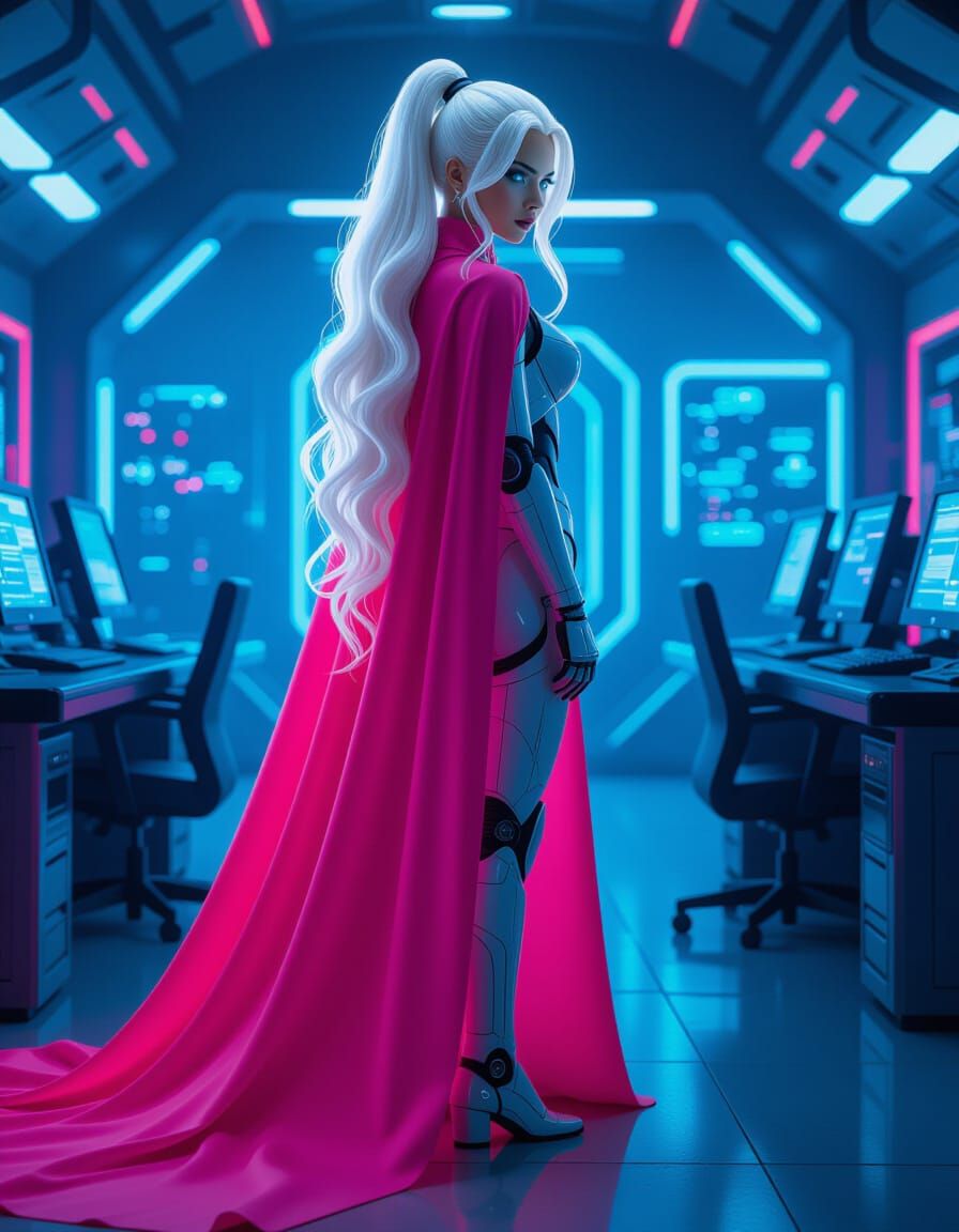 Cybernetic Woman in Futuristic Room, Sci-Fi Style
