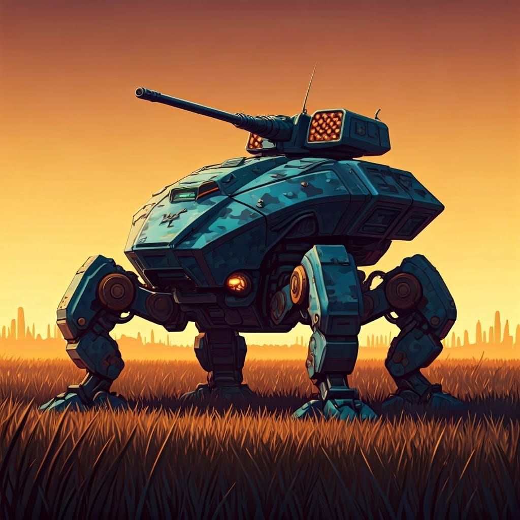 Retro-Futuristic Robot Quad Mecha on Alien Planet