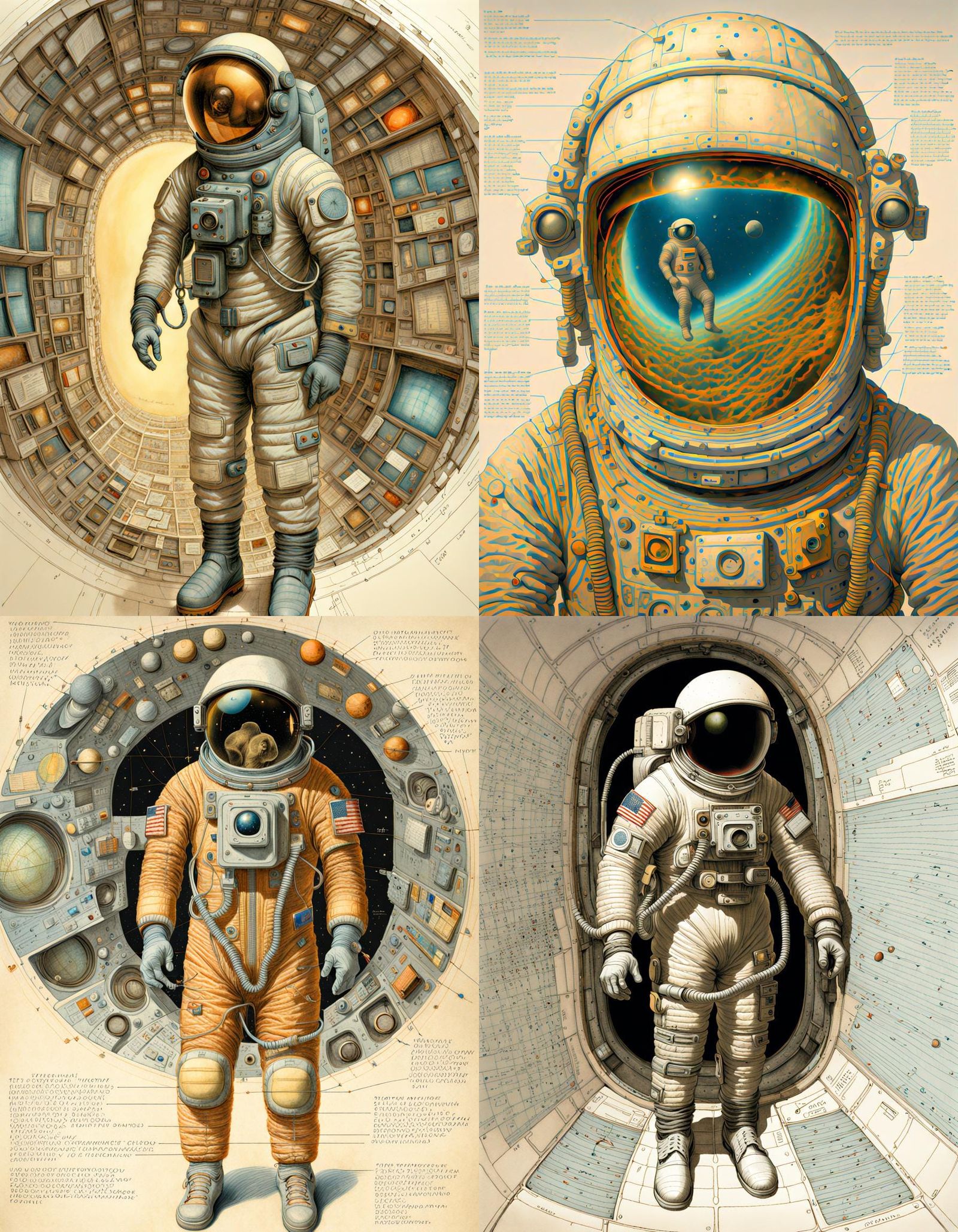 Detailed Spacesuit Diagram in Surreal Style