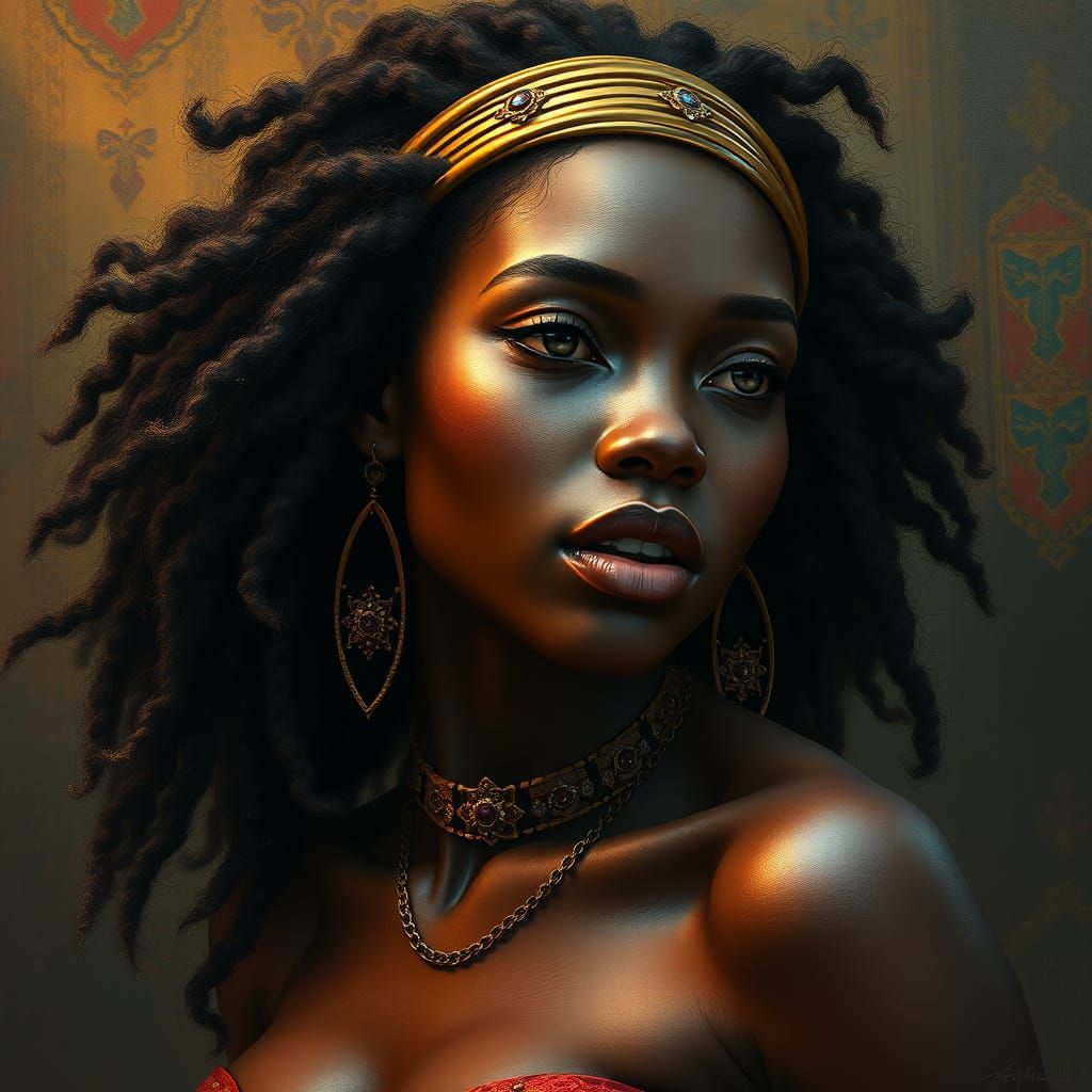 Ethereal African Queen in Rembrandt's Brushstrokes