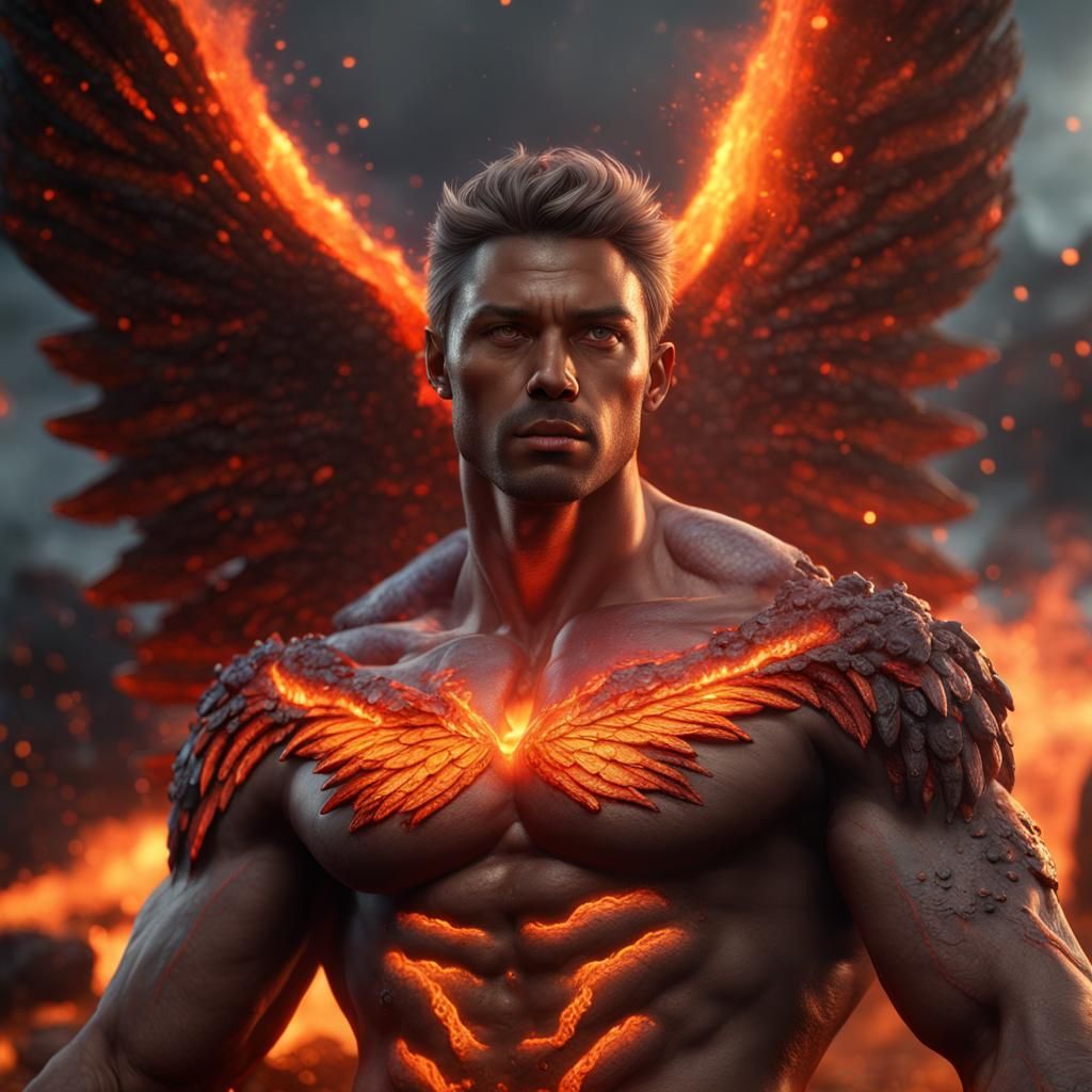Hyperrealistic Lava Angel with Wings: Fantasy Art
