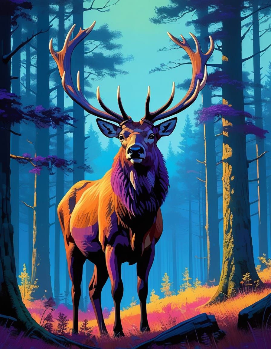 Majestic Elk in Lush Forest Landscape