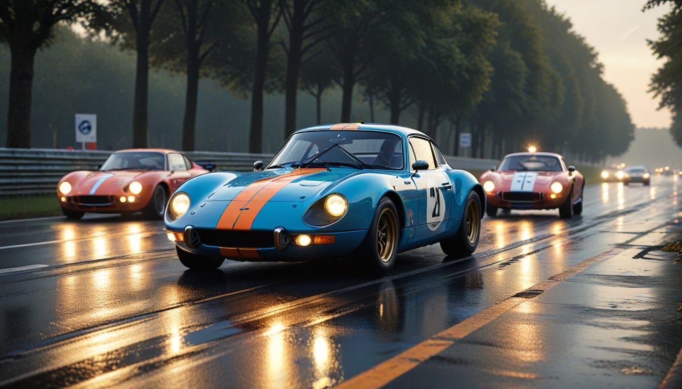 1972 Alpine A110s Race at Le Mans in Comic Style