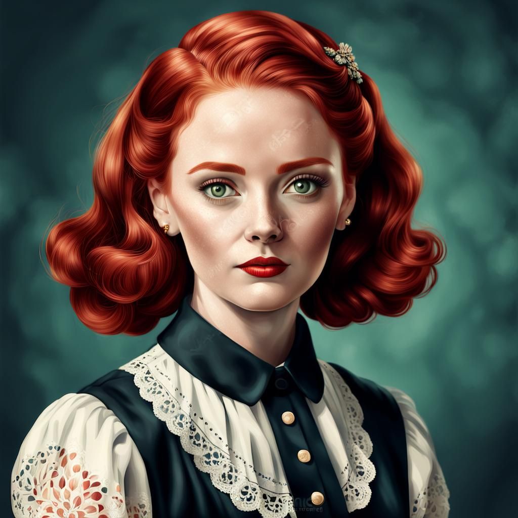 Hyperrealistic Redhead in Vintage Style