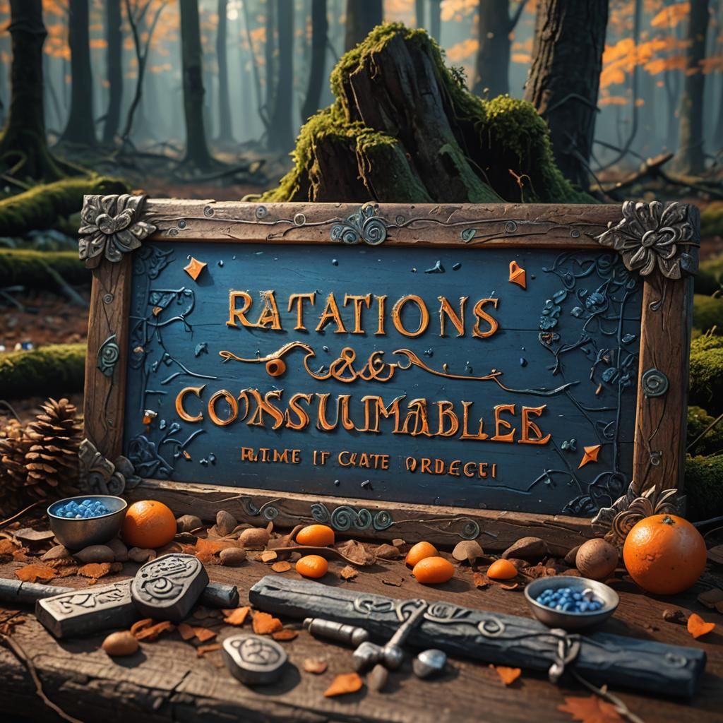 Ornate Rations Sign in Mystical Forest, Matte Painting