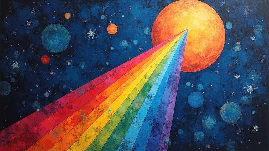 Rainbow Laser from Moon in Art Nouveau Style