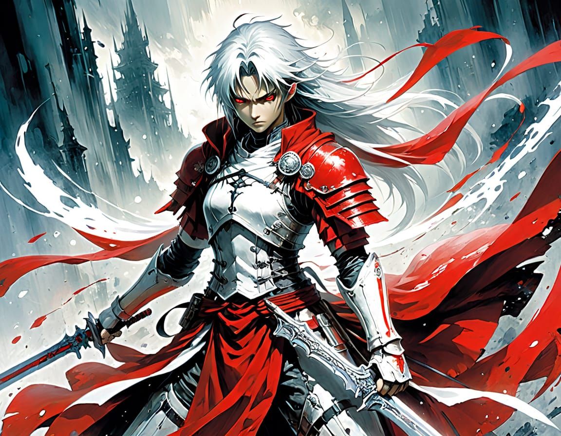 Abstract Red and White Art with Fine Details