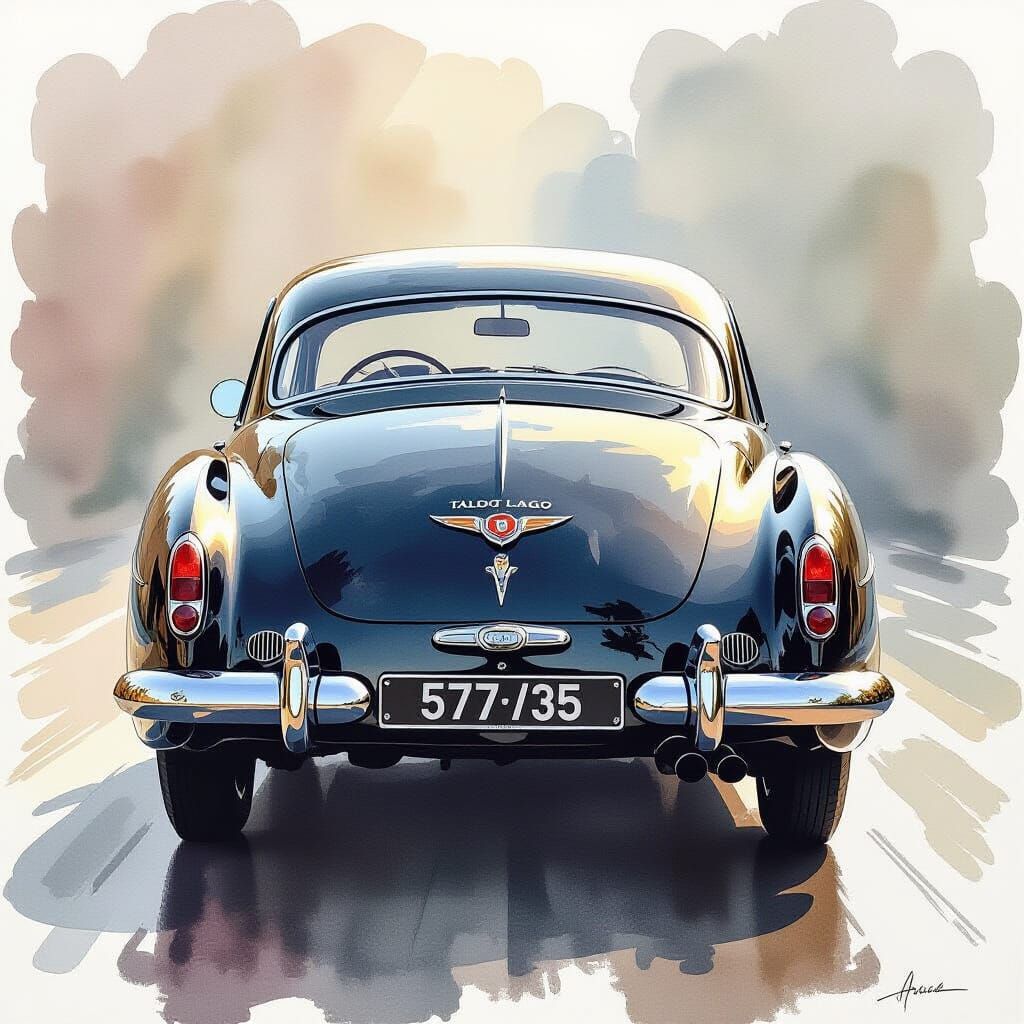 Vintage Talbot Lago T26 Grand Sport Watercolor Painting