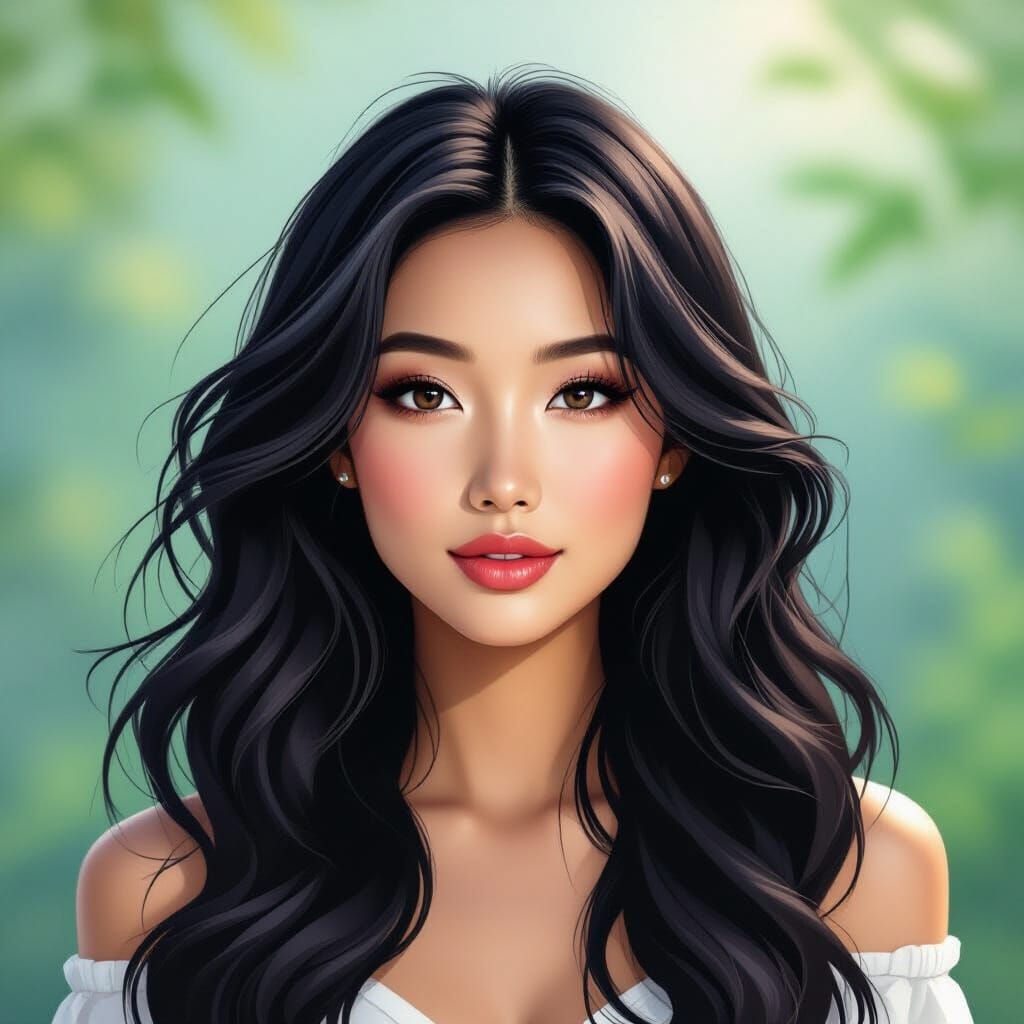 Airbrush Art of Asian Woman in Nature