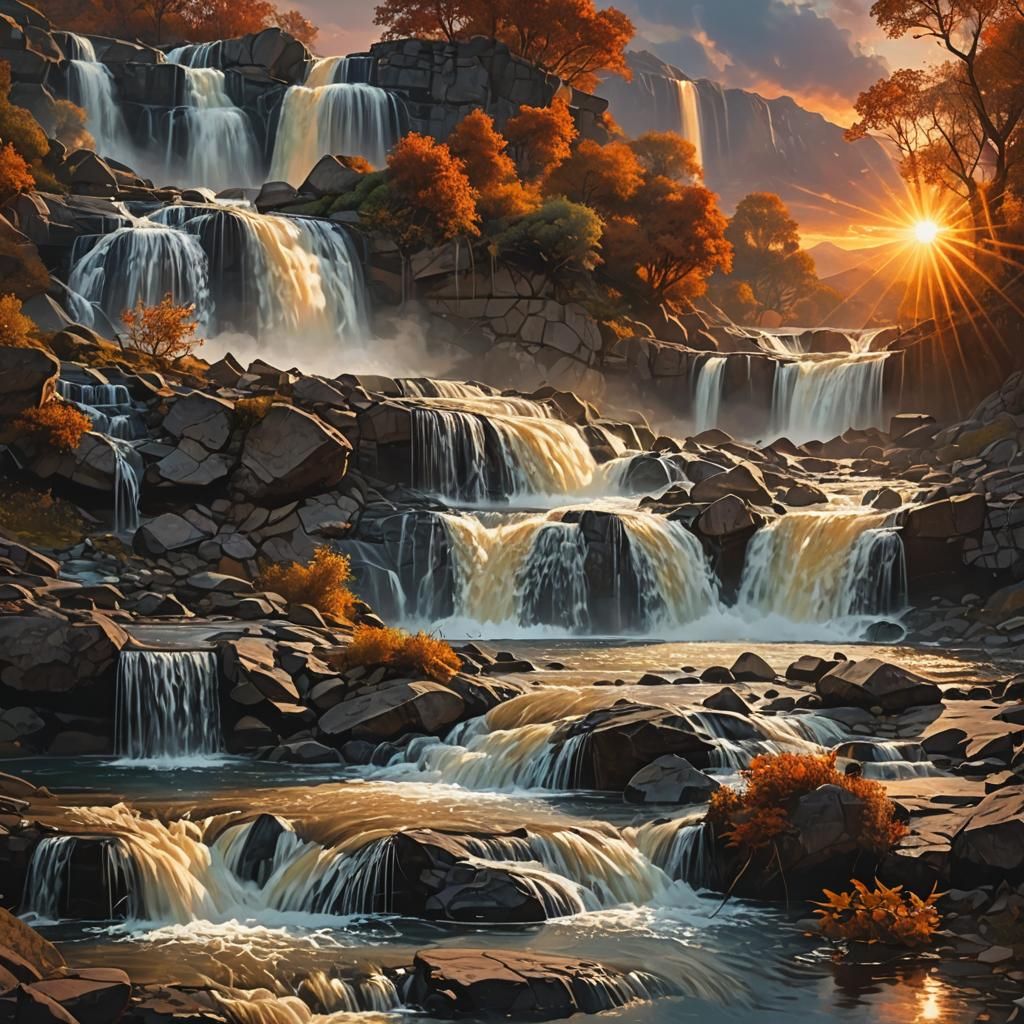 Epic Sunset Waterfall Double Exposure