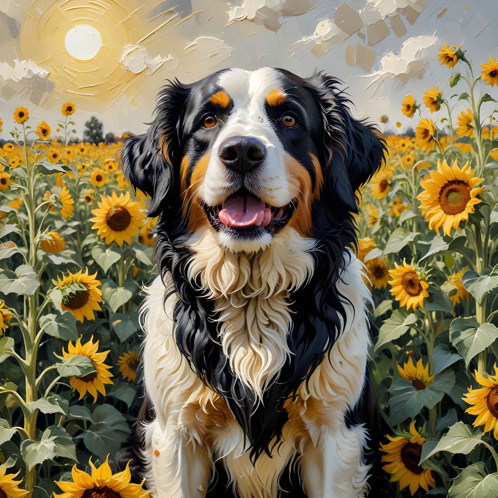 Elegant Landseer Bernese Mix with Sunflower Details