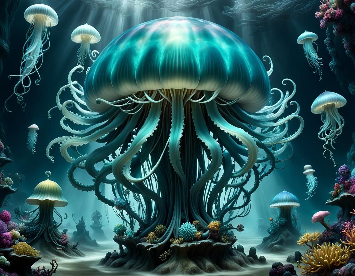 Luminous Jellyfish Display in Silkpunk Style