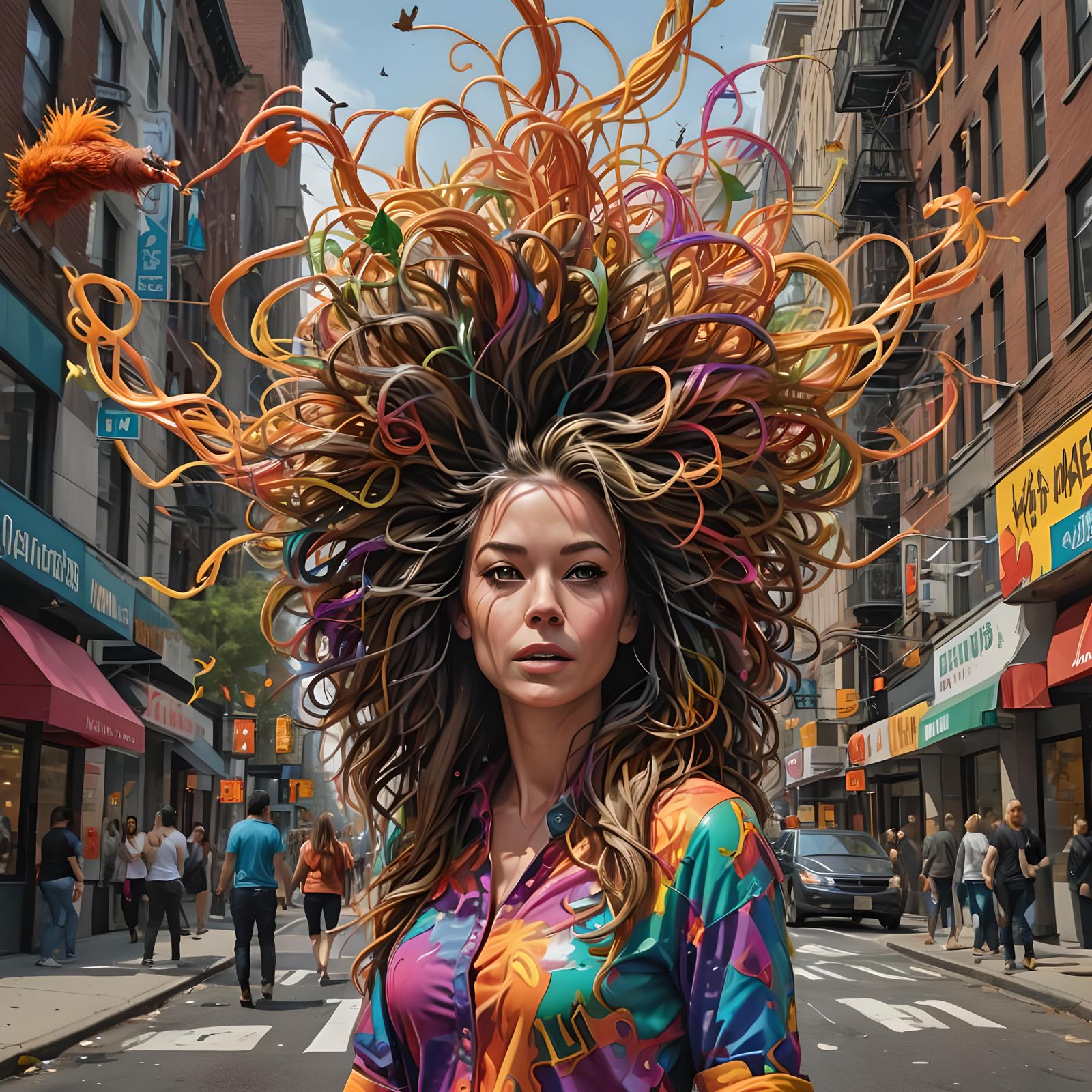 Vibrant Neon Hair Defies Gravity in Splash Art