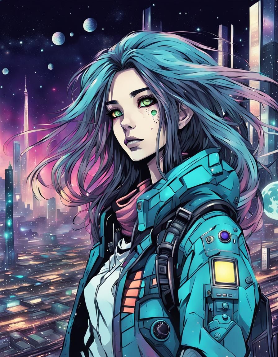 Galactic Punk Girl in Manga Style