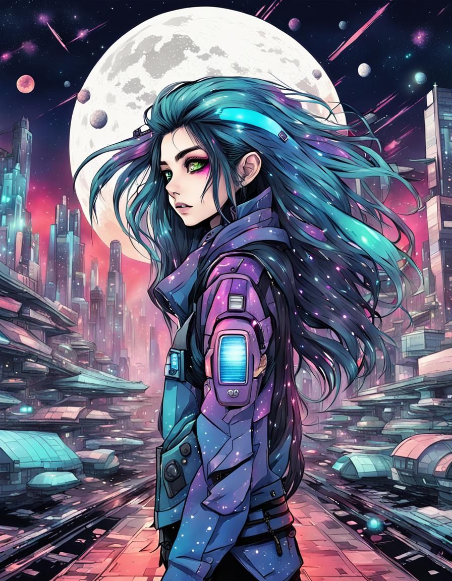 Galactic Punk Girl in Manga Style