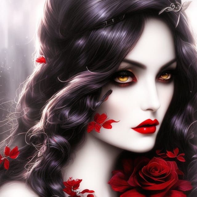 Beautiful Witch Close-Up Portrait in Gothic Art Style