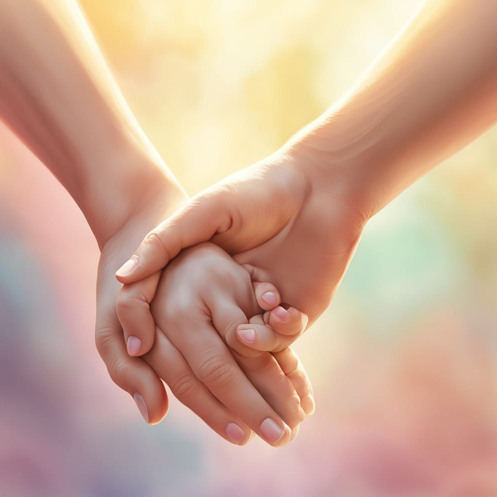 Touching Mother and Child Portrait in Digital Art Style