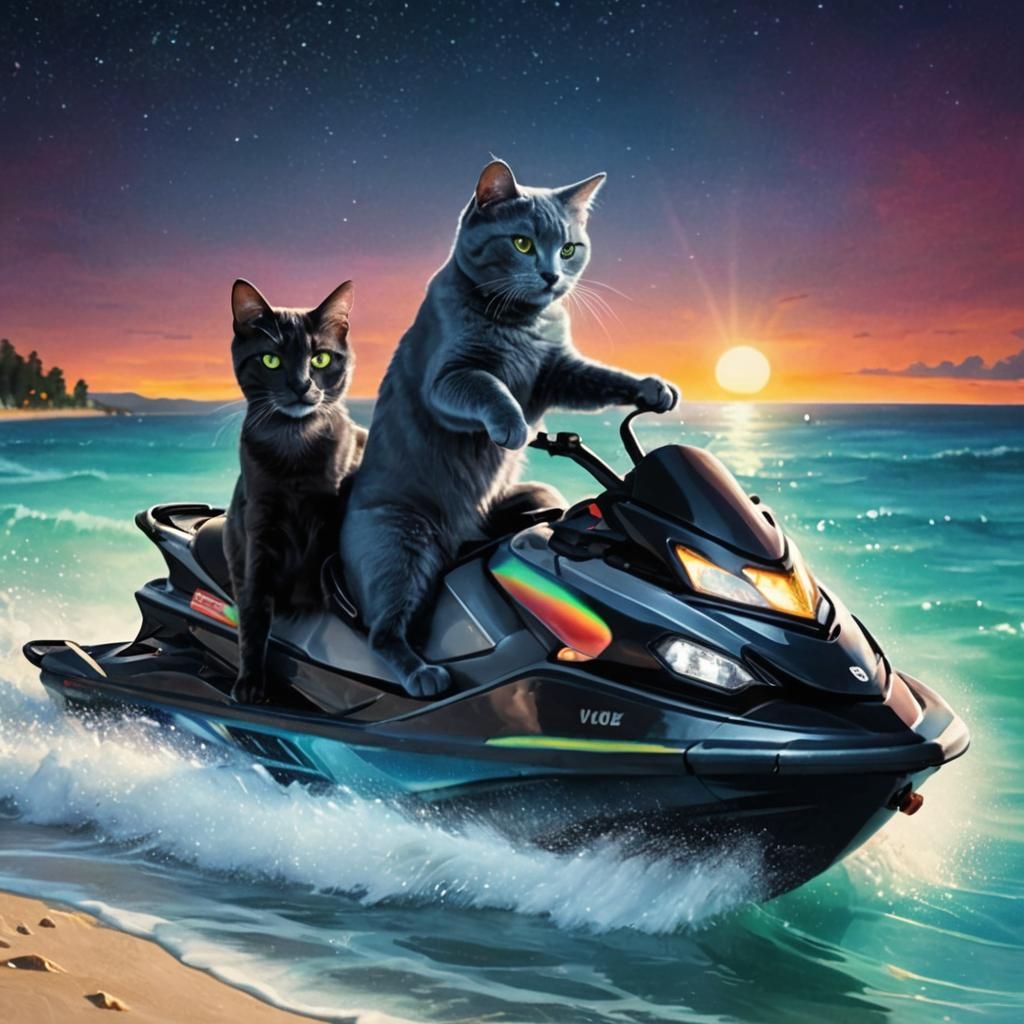 Russian Blue Cat's Sunset Jet Ski Adventure